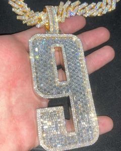 Hip Hop Digital Letter 9 Pendant Baguette Cut Vvs Moissanite Diamond Pendant Chain Charm Silver 925 Pendant for Man