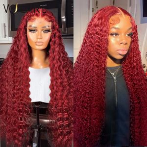 30 32 Inch 99J Burgundy Deep Wave 13X4 Lace Front Wig Red Colored Remy 180% Loose Curly Human Hair Lace Frontal Wigs