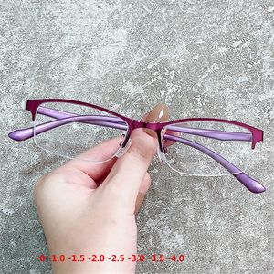Güneş Gözlüğü Yarım Çerçeve Miyopya Gözlükleri Erkek Kadınlar Kısa Gören Gözlük -1.0-1.5-2.0 ila -6.0 Mavi Anti Işık Reçetesi