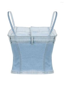 Canotte da donna Chic e seducente Top corsetto in denim senza schienale ispirato a Y2K con bustier push-up Canotta con laccetti per donna S Streetwear