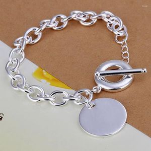 Charm Armband Factory Direct 925 Stamp Silver Color Round Card Pendant For Men's Women Wedding Party Christmas Gifts Fashion Jewelry