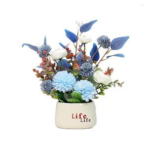 Dekorative Blumen, Seidenblumenleben, Keramikvasen-Set, künstliche Blumenerde, Zuhause, Wohnzimmer, Hochzeitsdekoration, 36 cm, Bonsai, Muttertagsgeschenk