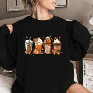 Kvinnors hoodies halloween tröjor pumpa latte dryck hoodie vinter flecee toppar kvinnor unisex crew nacke tröja harajuku sudaderas