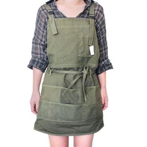 Aprons Aprons Artist Canvas Apron With Pockets Painting Painter Adjustable Neck Strap Waist Ties Gardening Waxed For Women Men Ad261b