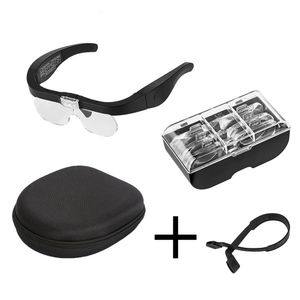 Förstoringsglas LED -förstoringsglasögon USB -laddningsbara 1,5x 2,5x 3,5x 5,0x med ljus för glasögonklockare reparation som bär läsförstärkare 230809