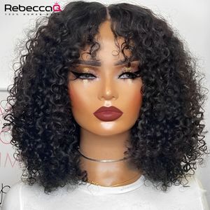 Cosplay Wigs Highlight Short Jerry Curly Bob Wig 13x6x1 Lace Front Human Hair Wigs For Women Mahogany Red Brown Lace Front Kinky Curly Wig 230809