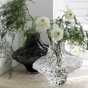 Textured Transparent Smoke Grey Irregular Glass Vase Nordic Style Home Decoration Ornaments HKD230823