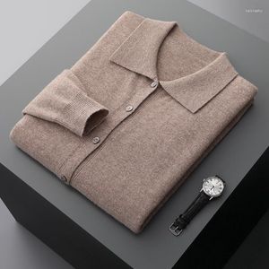 Herrtröjor Pure Cashmere Wool Cardigan Casual Polo Collar Jacket Autumn Winter High-End Long-Sleeved Coat Loose Warm Top