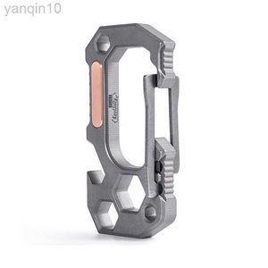Rock Protection Multifunctional Carabiner Outdoor Titanium Key Ring With Bottle Opener And Wrenches Survival Tool Edc Titanium Keychain HKD230810