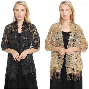 Scarves Elegant Banquet Party Qipao Shawl Sequins Floral Tassel Cloaks Women Wedding Dress Capes Female Plus Size Scarf Echarpes