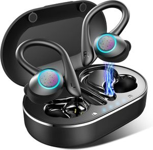 ワイヤレスイヤホン、Bluetoth 5.1 Earhooks With Earhooks、Bluetoth Earbud Wireless Headphones、IP7防水イヤホン、ノイズキャンセルヘッドセットを備えたスポーツヘッドフォン