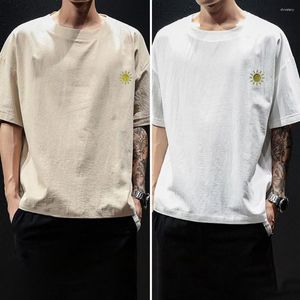 Men's T Shirts Men Summer T-shirt Solid Color Short Sleeves O Neck Loose Pullover Casual Weather Embroidery Top Male Clothes