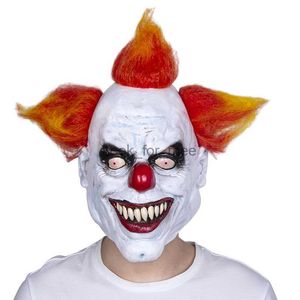 Halloween Evil Laughing Clown Mask Red Hair Full Head Cosplay Haunted House Tricky Prop Creepy Killer Joker With Latex Mask HKD230810