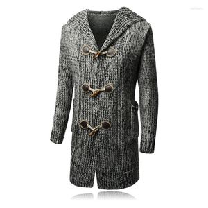 Men's Sweaters Mid-length Hooded Cardigan Sweater Thick Horn Buttoned Large Casual Coat