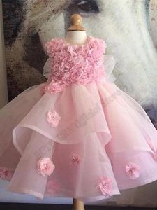 Girl Dresses Pink Tiered Lace Toddler Teens Princess Flower Ball Gown Girls Birthday Wedding Party Costumes Customised