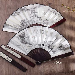 Chinese Style Products 1PC Retro Folding Silk Fan Chinese Style Decorative Men Pocket Bamboo Handle Hand Fan Home Decoration Crafts R230810