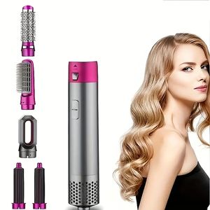 5-in-1 Hair Styling Set: Professional Hot Comb, Curling Iron, Straightener & Dryer for Wet & Dry Hair!