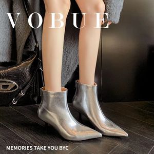 Stövlar 2023 Autumn Winter Women Ankle Boots Natural Leather 22 25 cm Cowhide Pigskin Modern Retro Pointed Toe Short 230810