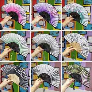 Chinese Style Products 1PC Portable Silk Folding Fan Retro Chinese Style Hand Fan Home Decoration Ornaments Party Wedding Pocket Art Crafts Gifts Decor