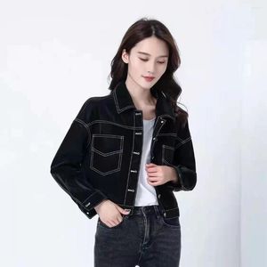 Kvinnors läder äkta riktiga 2023 Haining Autumn and Winter Short Sheepskin Velvet Korean version Casual Jacket