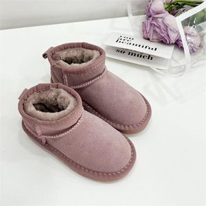 Kid's velvet padded warm boots boys and girls winter fur integrated leather snow boots