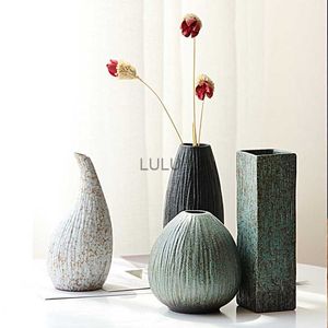 Japanese Style Stoneware Vase Retro Style Flower Pot Ceramic Tea Set Ornaments Zen Home Decoration Pottery Flower Ware HKD230810