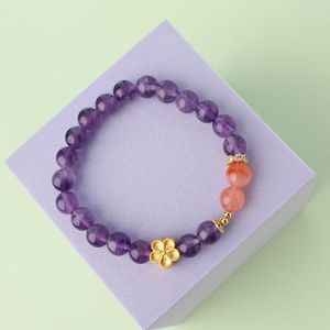 Charm Bracelets Chinese Style Jewelry For Women Natural Stone Amethyst Powder Crystal Elastic Rope Bracelet Friendship Gift