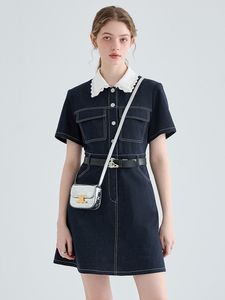 Urban Sexy Dresses Woman Short Sleeve Denim Dress Blue Vintage Fashion Lapel Solid Pockets Casual Jean Mini Female Summer kläder 2023 230810