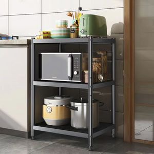 3 floors Kitchen shelving Floor-to-ceiling multi-layer storage pot rack Oven microwave rack Carbon steel paint storage rack