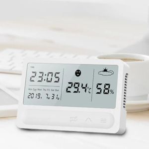 Partihandel Touch Weather Station Digital LCD Display Touch -knapp inomhus temperatur Fuktighet Monitor Hygrometer Väderprognosklocka