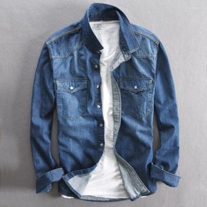 Men's Casual Shirts Spring Autumn Long Sleeve Shirt Washed Retro Slim Fit Jean Tops Cotton High Quality Street Cowboy