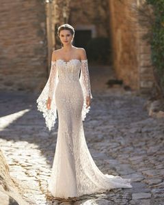 Full Lace Elegant Wedding Dresses Long Sleeve Sweetheart Mermaid Boho Bride Gown 2023 vestidos de novia