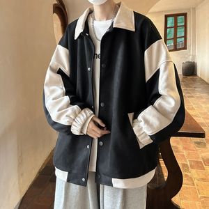 Mens Jackets Autumn Suede Jacket Men Fashion Oversized Baseball Uniform Streetwear Hip Hop Loose Bomber Short Coat 230810