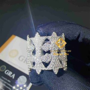 Designer Jewelry GRA Certificates Pass Diamond Tester White Gold Plated 925 Silver Hip Hop VVS1 Moissanite Diamond Cross Ring Man Gift