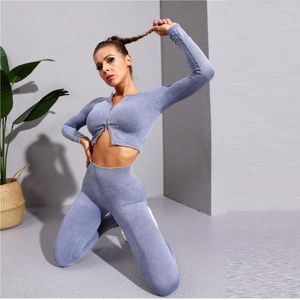 Aktiva uppsättningar Yoga Set Gym Women's Sports Clothing Fitness Suit Women Top Long Sleeve Legings Sportwear Female Outfit Workout