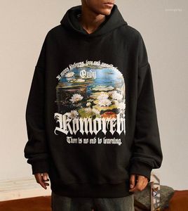 Herrtröjor 2023 hiphop streetwear hoodie tröjor lotus målning grafisk hajuku blommor bomull män huva pullover retro vintage