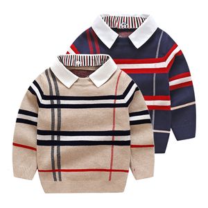 Pullover Boys Winter Sweater Kids Cotton Plaid 28 Years Childrens Clothing Cloting Collar Collear Birth Baby Top 230809