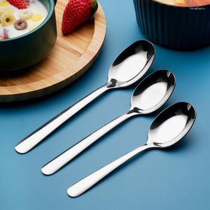 Dinnerware Sets Long Handle 304 Stainless Steel Spoon Children's Thickened Flat-bottomed Creative Household Rice Chinese