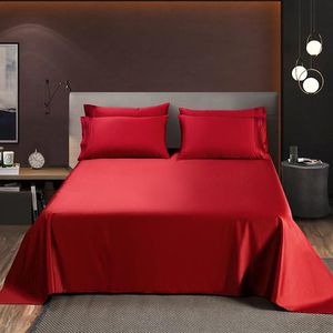 Set di lenzuola intero lusso 100% cotone peluche rosso 1 pz lenzuolo piatto di alta qualità tinta unita letto matrimoniale king size per donna uomo camera da letto286f