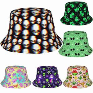 Wide Brim Hats Bucket Hats Hip Hop Psychedelic 3d Alien Fashion Bucket Hat Men Women Fishing Hats Trippy Aliens Merch Vocation Getaway Headwear Aesthetic HKD230810