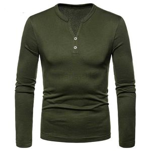 Fashion Army Green Cotton Long Sleeve T Shirt Men 2022 Autumn Winter New Slim Fit Mens T Shirts Casual V Neck Tee Shirt Homme