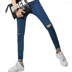 Men's Jeans Knee Ripped Mens Skinny Slim Fit 2023 Korean Fashion Holed Denim Pencil Pants Blue / Black White