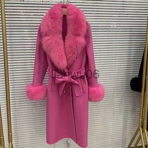 Women's Jackets Long Women Wool Blended Coat With Big Real Fox Fur Collar Fashion Slim Winter Wool Jacket With Belt Outwear With Fox Fur Cuff J230810