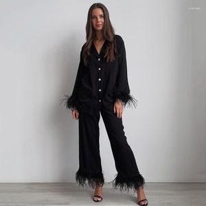 Kvinnors badkläder Beach Pareos Women 2023 Klänningstränder Summer struts Feather Pyjamas Cotton Silk Pantsuit Svart damer bär utanför rökning