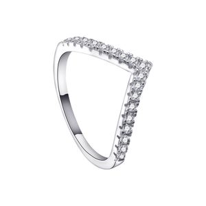 Hot Selling Sterling Silver S925 Platinum White Crystal V-Shaped Band Jewelry Design Sense Light Luxury Fashion Women's Ring