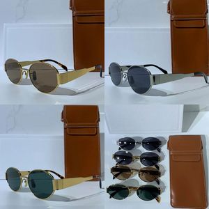 Fashion Designer Sunglasses Womens Arc de Triomphe Oval Sunglasses CL4S235U Hardware Frame Green Lens Gold Leg Frame Signature Brown Glasses Bag Top Quality