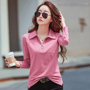 Kvinnors polos S-3XL Womens Polo Shirts Spring Autumn Long Sleeve Turn-Down Collar Solid Slim Fashion Soft Female Tops Tees Ladies Clothes