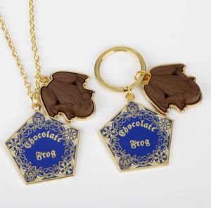 Fantastic Beasts Chocolate Frog Gold Metal Pendant Keychain Necklace Magic School Keyring Chain Ornament Cosplay Jewelry
