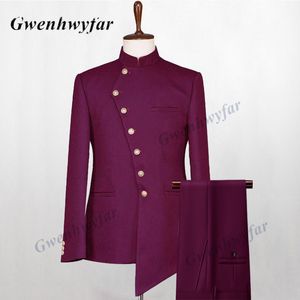 Mäns kostymer blazrar gwenhwyfar män burgundy kostym Senaste designdräkt blazers byxor skräddarsydda kostymer smokarbrun rödbrun för bröllopsfest brudgum bär 230809