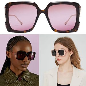 2023 Hot New Luxury Designer Brand Rectangular Frame Sunglasses são feitos de injeção marrom escura de plástico moldado e metal dourado brilhante com intertravamento G Cut-Out G1324